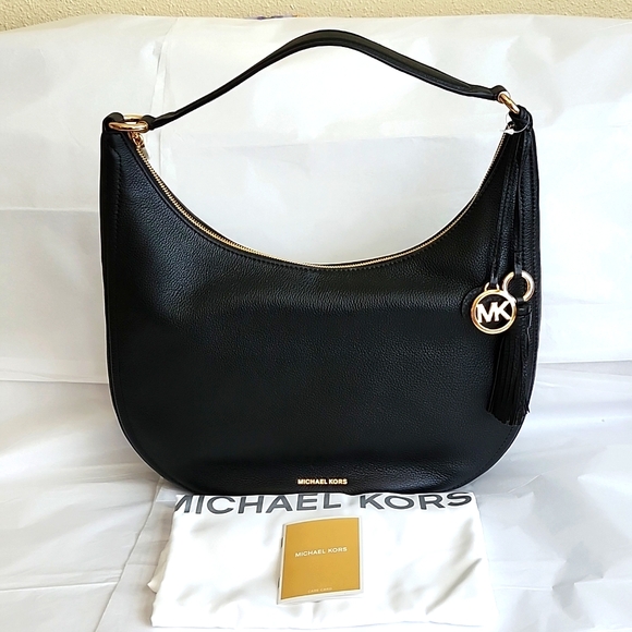 NWT MICHAEL KORS Classic Lydia Large Pebbled Leather Black Hobo Shoulder Bag - Picture 1 of 13